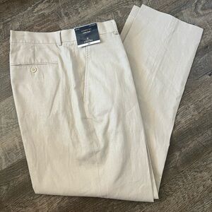 Stafford Linen Blend Flat Front Classic Fit Trouser Pants- Size 38x32